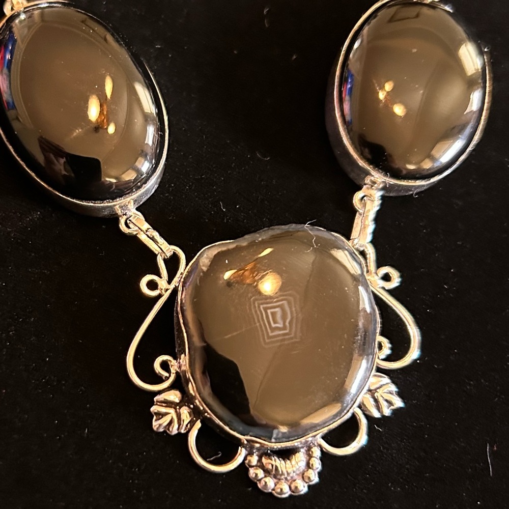 Black Onyx Druzy 925 Silver Necklace